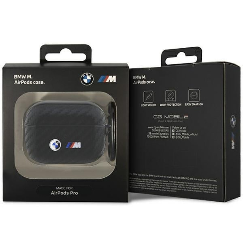 BMW BMAPWMPUCA2 Carbon Double Metal Logo kryt na Apple AirPods Pro, čierny