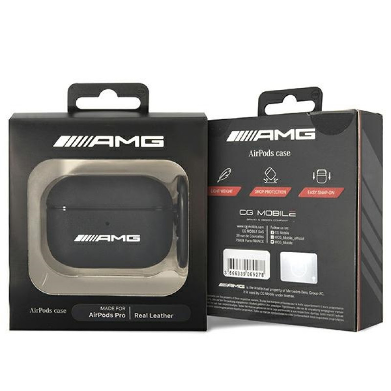 Mercedes-AMG AMAPSLWK puzdro Apple AirPods Pro AMG Leather Big Logo, čierne