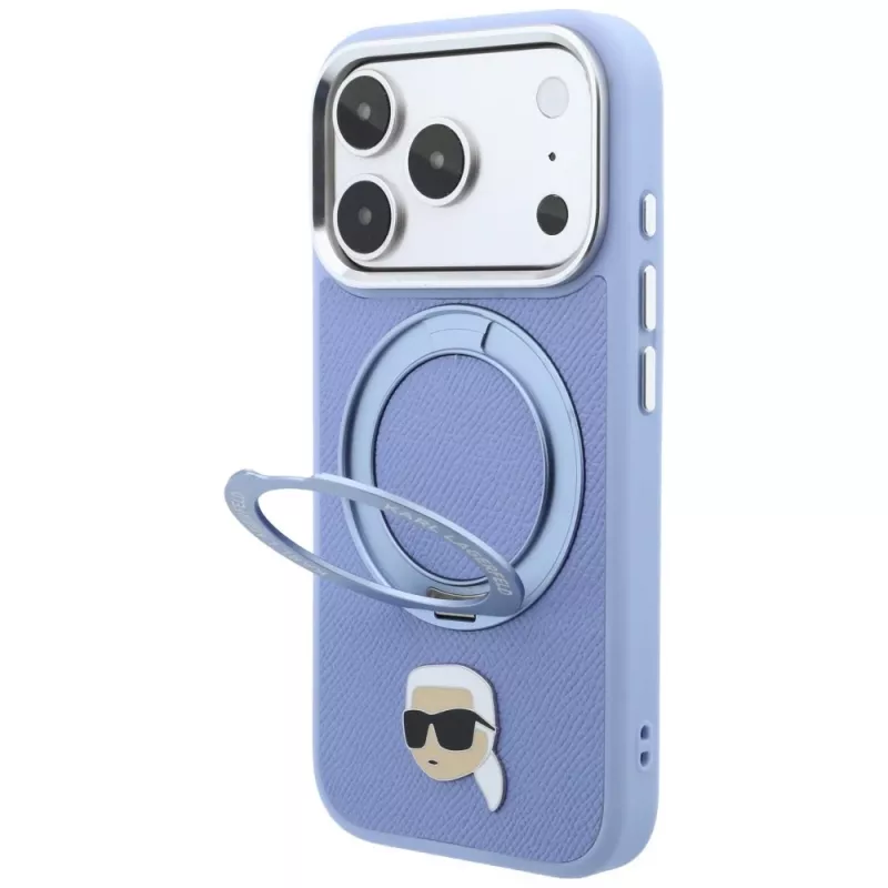 Karl Lagerfeld s Ring Stand 360 Karl Head Pin MagSafe puzdro pre Apple iPhone 18 Pro Max / 17 Pro Max, svetlomodré (KF003238)