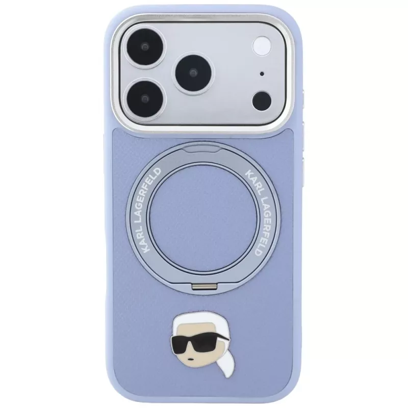 Karl Lagerfeld s Ring Stand 360 Karl Head Pin MagSafe puzdro pre Apple iPhone 18 Pro Max / 17 Pro Max, svetlomodré (KF003238)