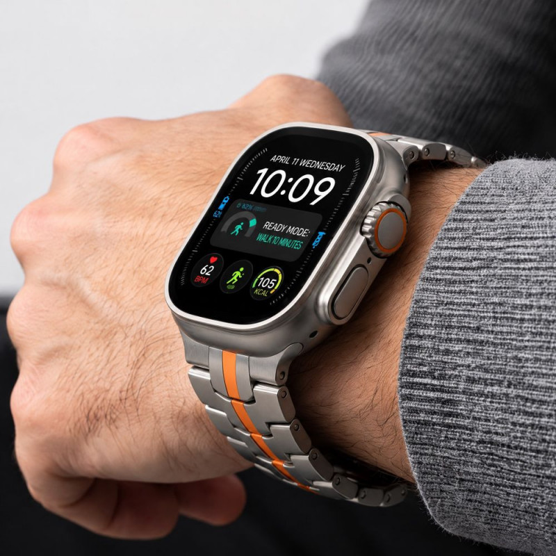 Tech-Protect Stainless THP6100 náramok z nehrdzavejúcej ocele pre Apple Watch 8 / 9 / 10 / 11 / 12 / SE / Ultra 44/45/46/49 mm, Titanium/Orange