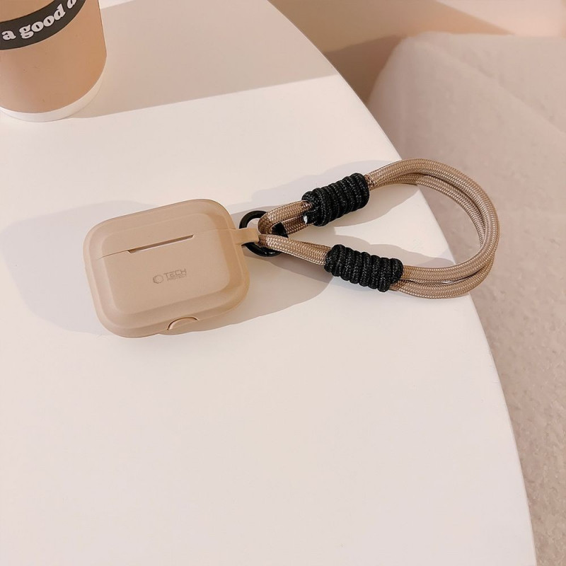 Tech-Protect Silikónové puzdro s lanom na Apple AirPods Pro 1 / 2, Cafe Latte