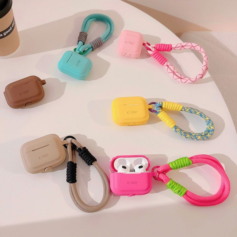 Tech-Protect Silikónové puzdro s lanom na Apple AirPods Pro 1 / 2, čokoládovo hnedé