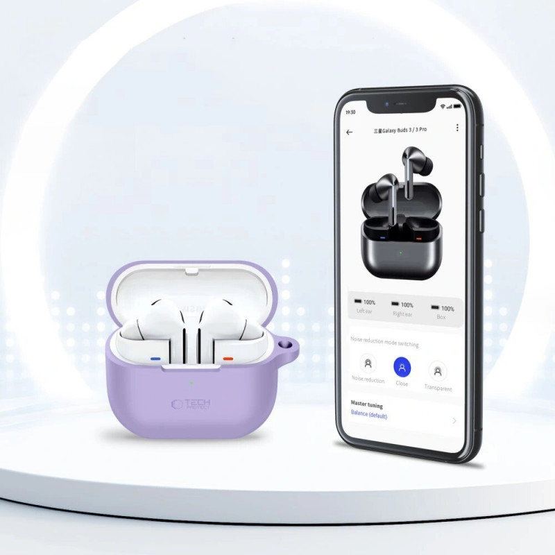 Tech-Protect silikónové puzdro s háčikom pre Samsung Galaxy Buds 3 / 3 FE / 3 Pro, levanduľová