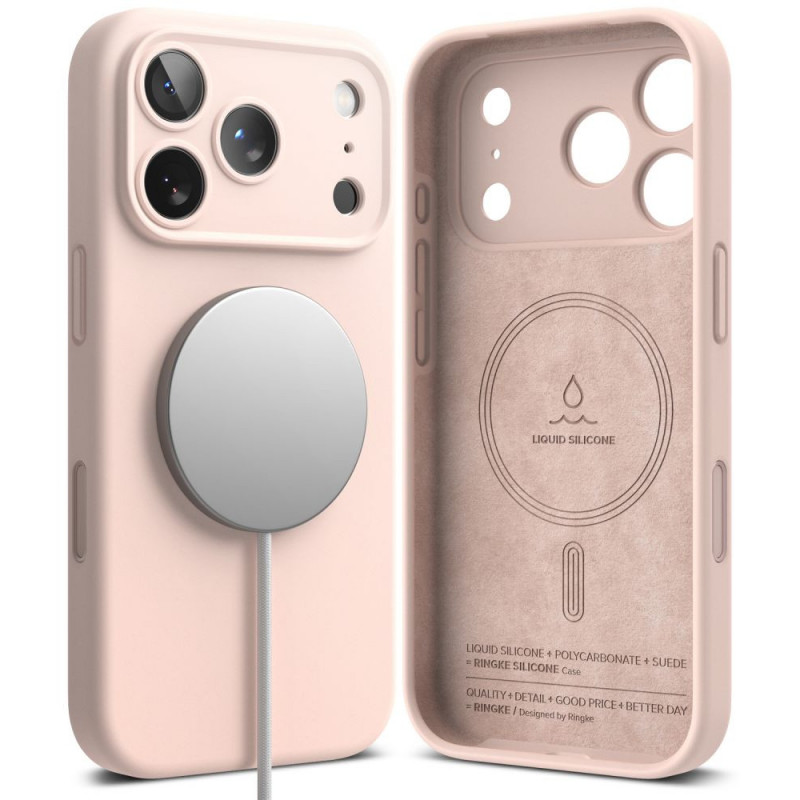 Ringke Silikónové magnetické puzdro MagSafe pre Apple iPhone 18 Pro, ružový piesok