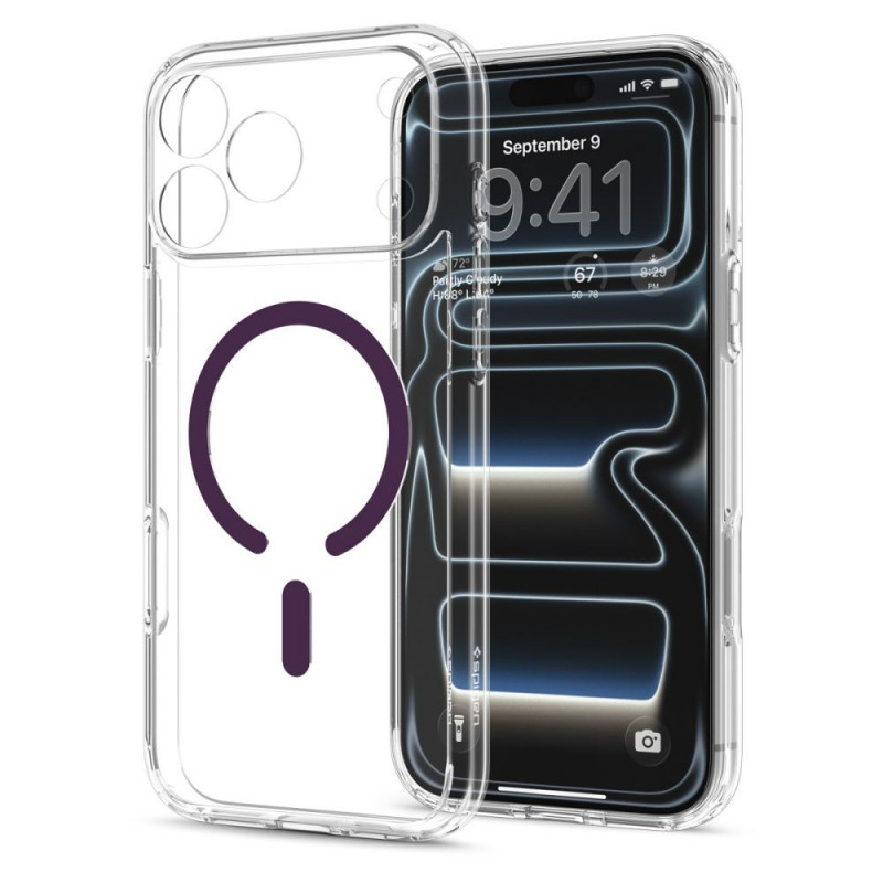 Spigen Ultra Hybrid MagSafe puzdro pre Apple iPhone 17 Pro / 18 Pro, priehľadná/burgundy