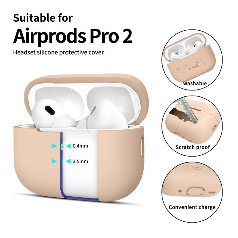 Tech-Protect silikónové puzdro pre Apple AirPods Pro 1/2, Caffe Latte