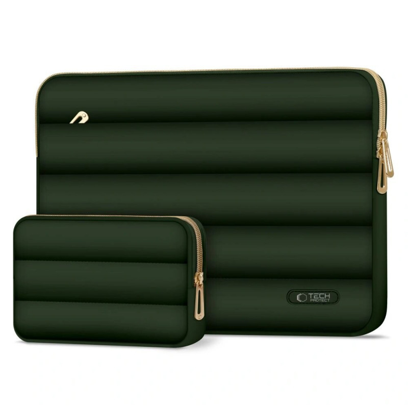 Puzdro na notebook Tech-Protect Puffy 15-16" s vreckom na príslušenstvo, Army Green