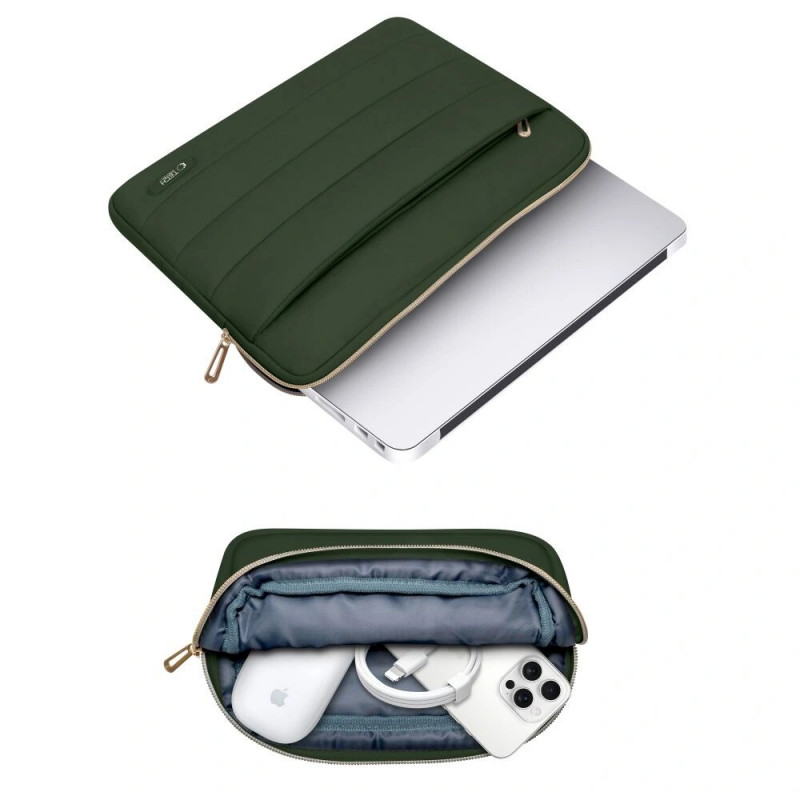 Puzdro na notebook Tech-Protect Puffy 15-16" s vreckom na príslušenstvo, Army Green
