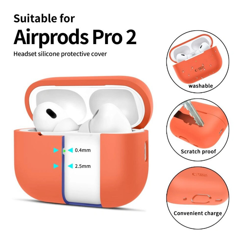 Tech-Protect silikónové puzdro pre Apple AirPods Pro 1/2, neónovo oranžové