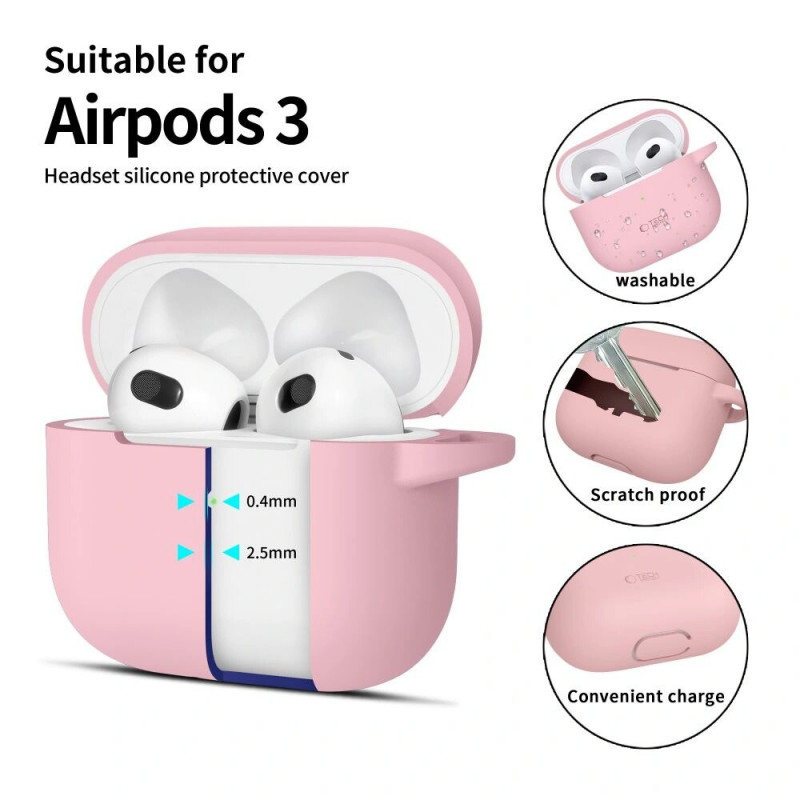 Tech-Protect Silikónové puzdro Hook pre Apple AirPods 3 s karabínou, Dusty Pink