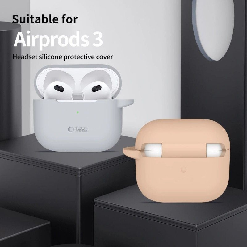 Tech-Protect Silikónové puzdro Hook pre Apple AirPods 3 s karabínou, Dusty Pink