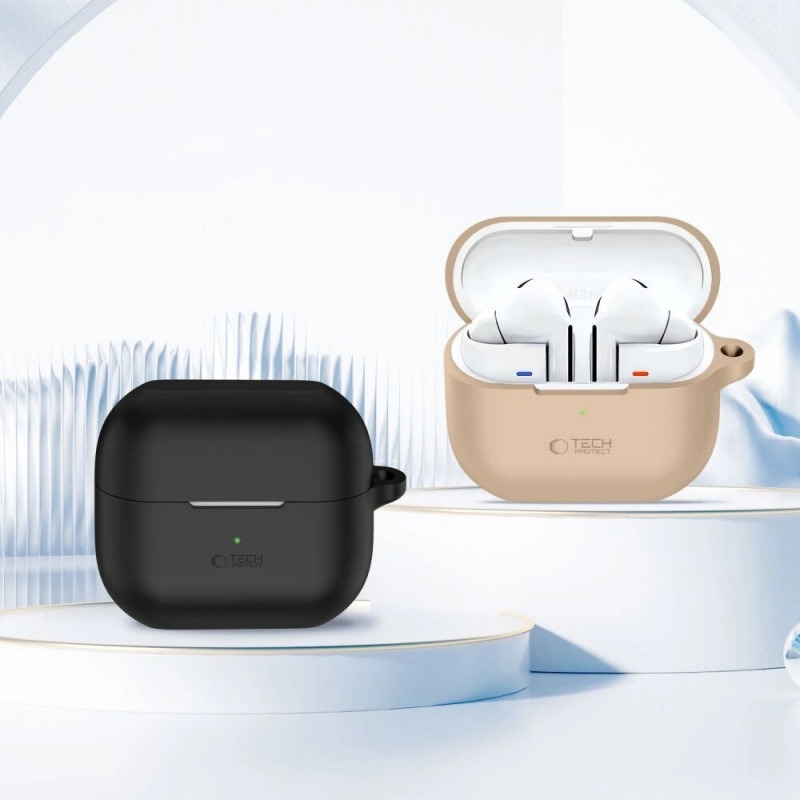 Tech-Protect Silikónové puzdro s háčikom pre Samsung Galaxy Buds 3 / 3 Pro, Cafe Latte