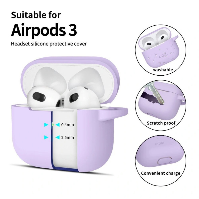 Tech-Protect Silikónové puzdro Hook pre Apple AirPods 3 s karabínou, levanduľová