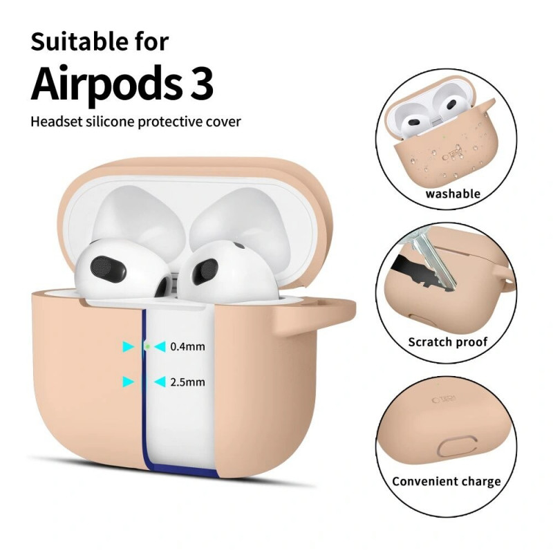 Tech-Protect Silikónové puzdro Hook pre Apple AirPods 3 s karabínou, Caffe Latte