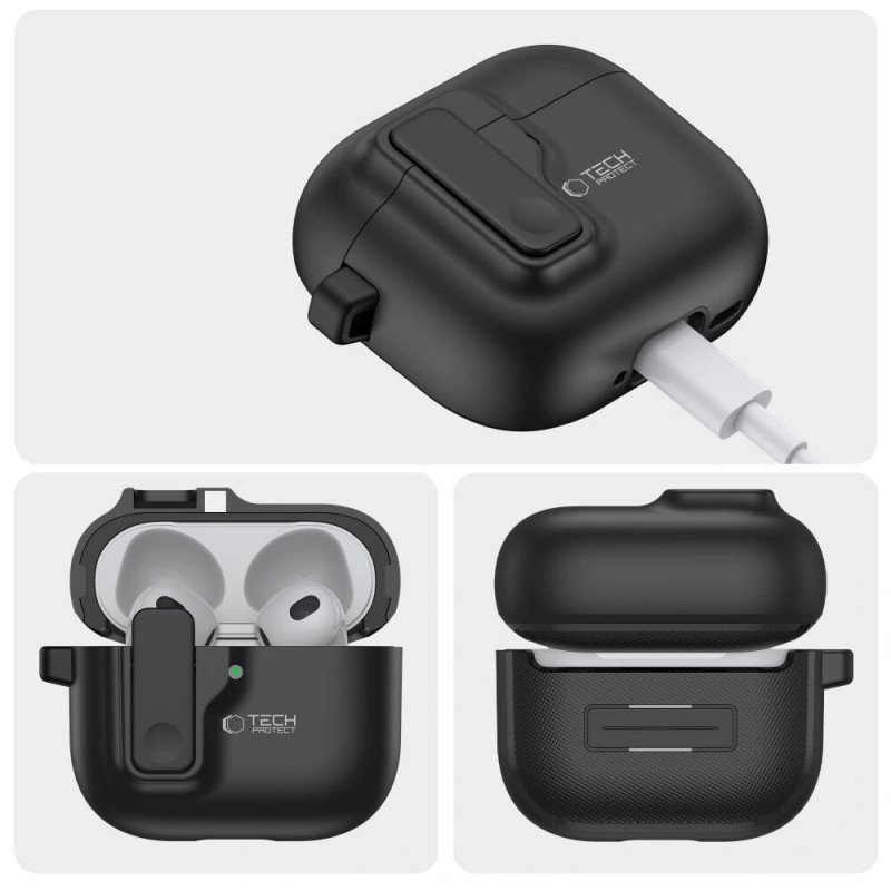 Tech-Protect Tenké puzdro Slim Hook s karabínou pre Apple AirPods 4, čierne