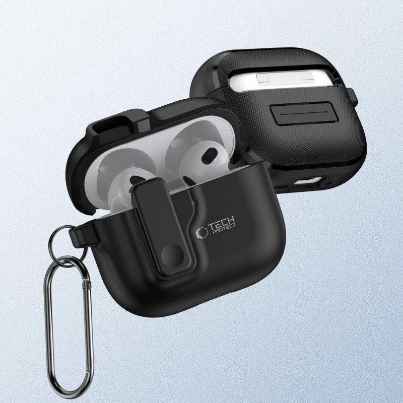 Tech-Protect Tenké puzdro Slim Hook s karabínou pre Apple AirPods 4, čierne