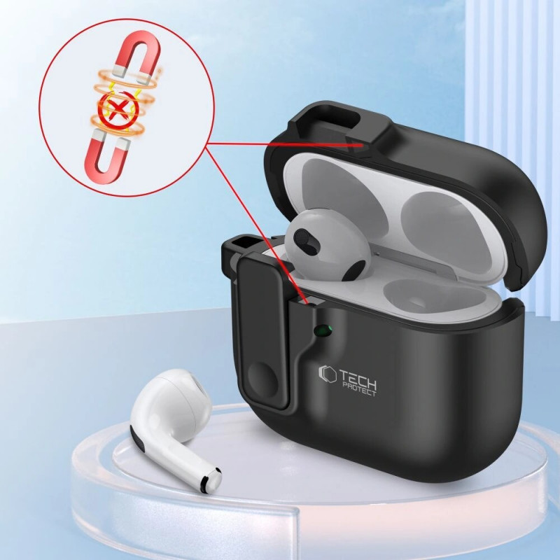 Tech-Protect Tenké puzdro Slim Hook s karabínou pre Apple AirPods 4, čierne