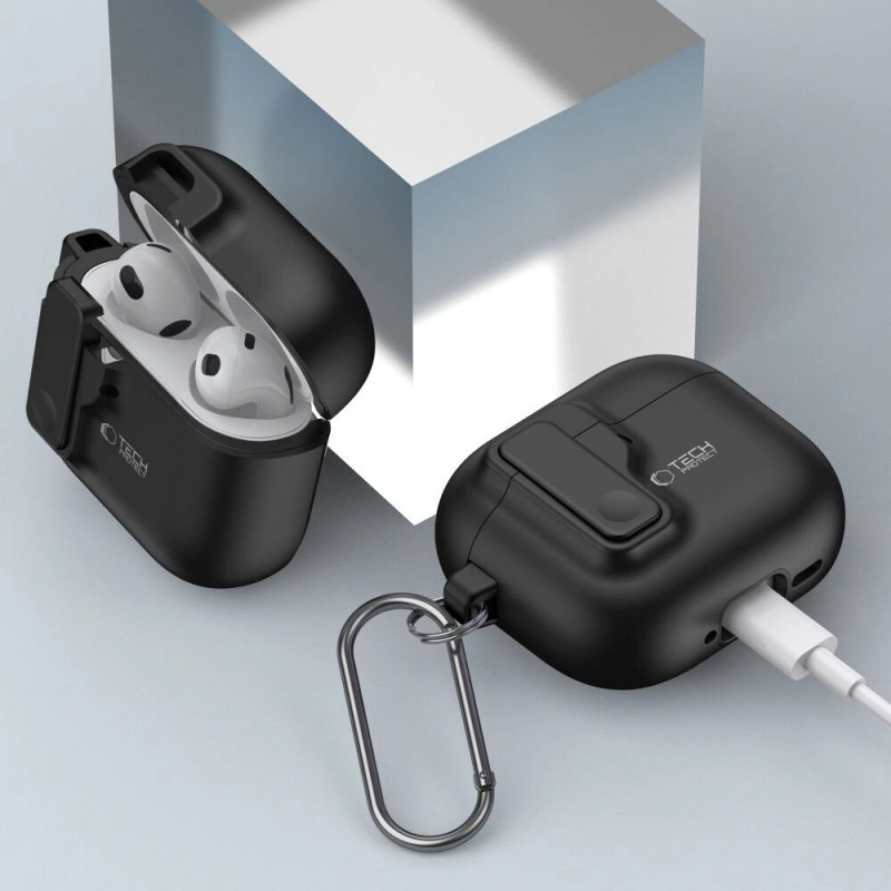 Tech-Protect Tenké puzdro Slim Hook s karabínou pre Apple AirPods 4, čierne
