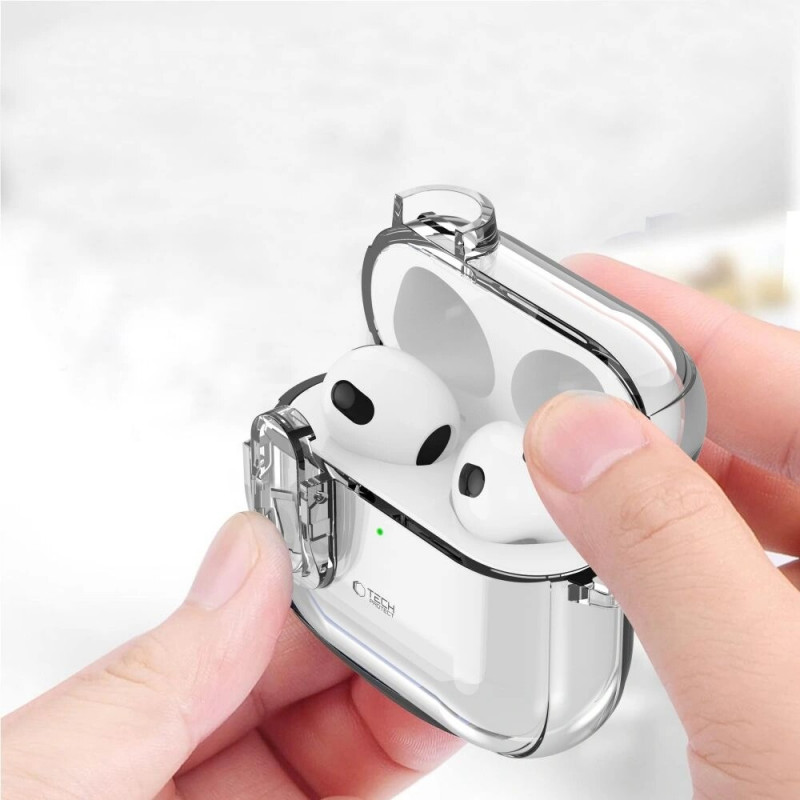 Puzdro Tech-Protect Slim Hook pre Apple AirPods 4, priehľadné