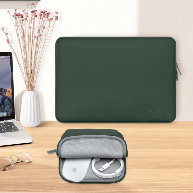 Tech-Protect NeoSlim puzdro na notebook 13-14" s vreckom na príslušenstvo, Midnight Green