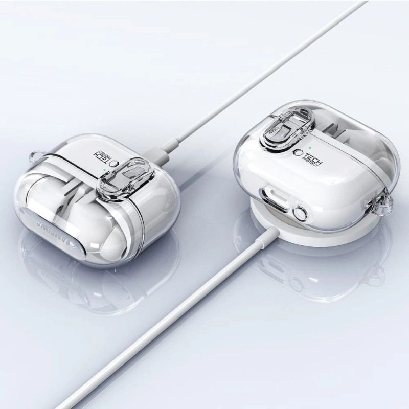 Tech-Protect FlexAir puzdro s karabínkou pre Samsung Galaxy Buds 3 / 3 Pro, priehľadné