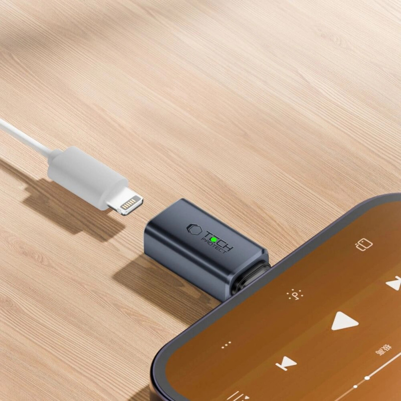 Tech-Protect UltraBoost USB-C na Lightning audio adaptér, sivý