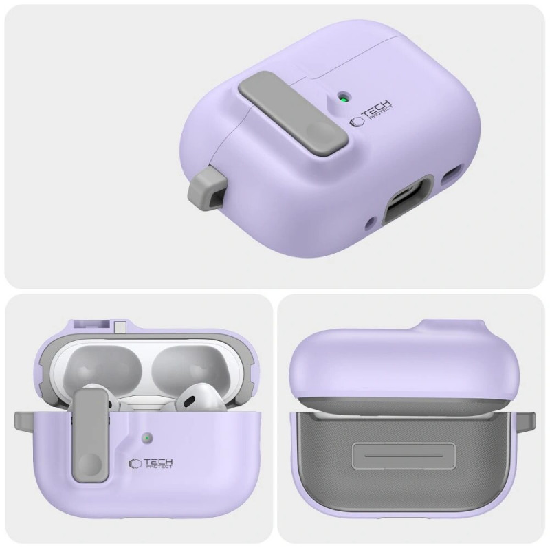 Tech-Protect Slim Hook puzdro s karabínkou pre Apple AirPods Pro 1 / 2, levanduľová