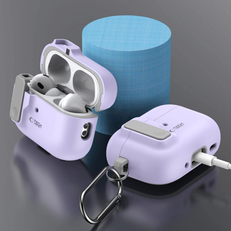Tech-Protect Slim Hook puzdro s karabínkou pre Apple AirPods Pro 1 / 2, levanduľová
