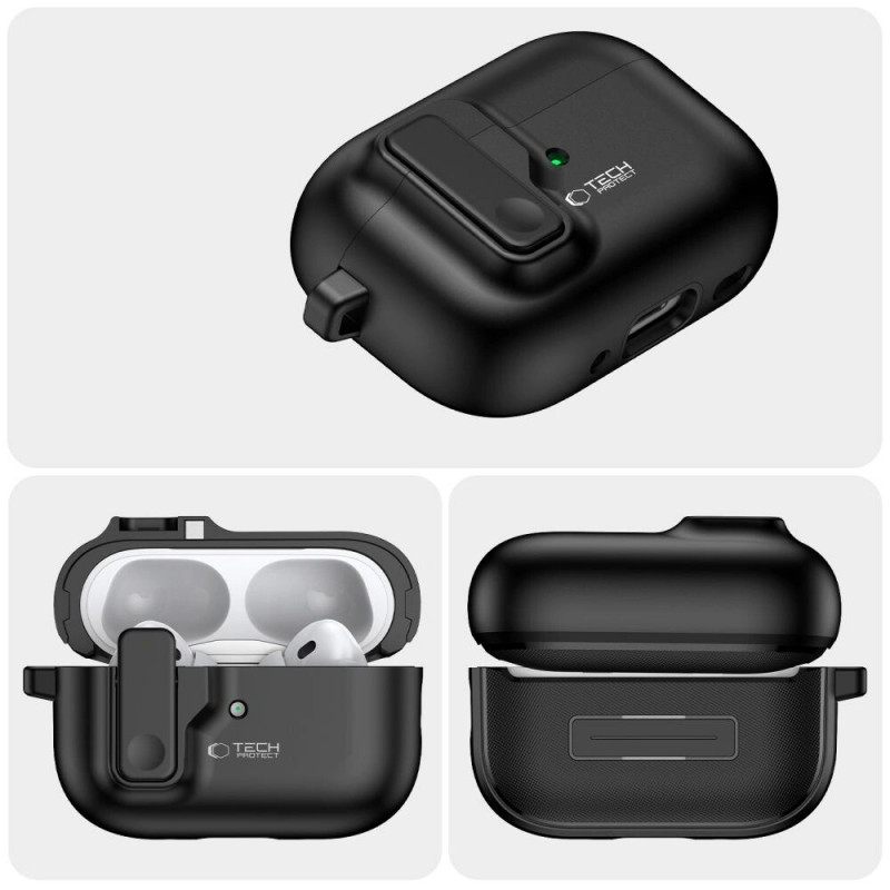 Tech-Protect tenké puzdro Slim Hook s karabínou pre Apple AirPods Pro 1 / 2, čierne