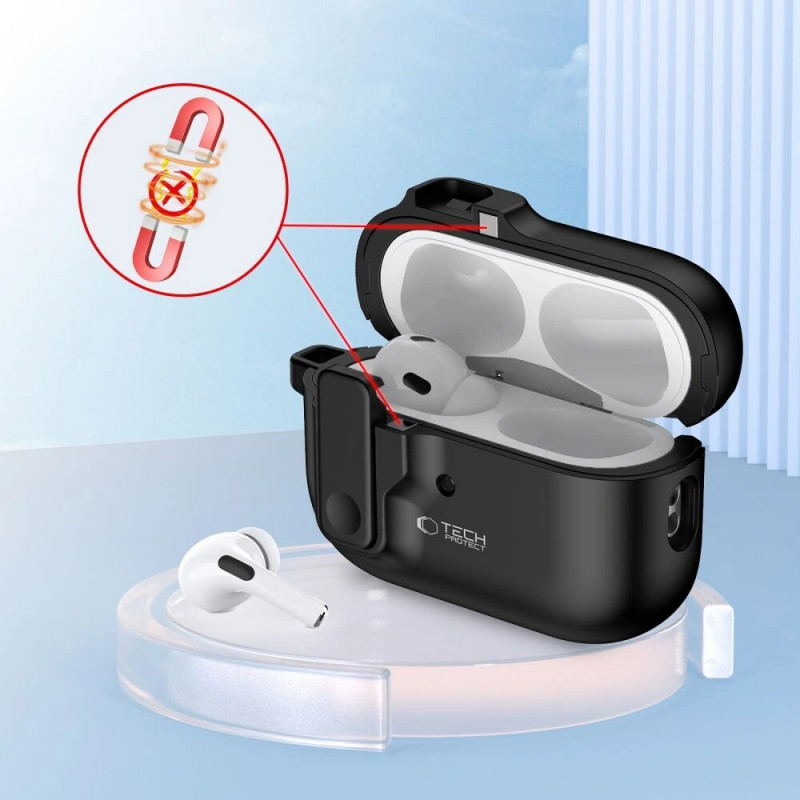 Tech-Protect tenké puzdro Slim Hook s karabínou pre Apple AirPods Pro 1 / 2, čierne