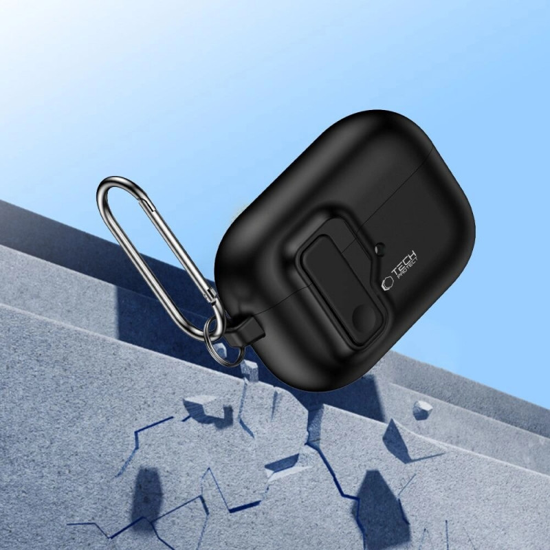 Tech-Protect tenké puzdro Slim Hook s karabínou pre Apple AirPods Pro 1 / 2, čierne