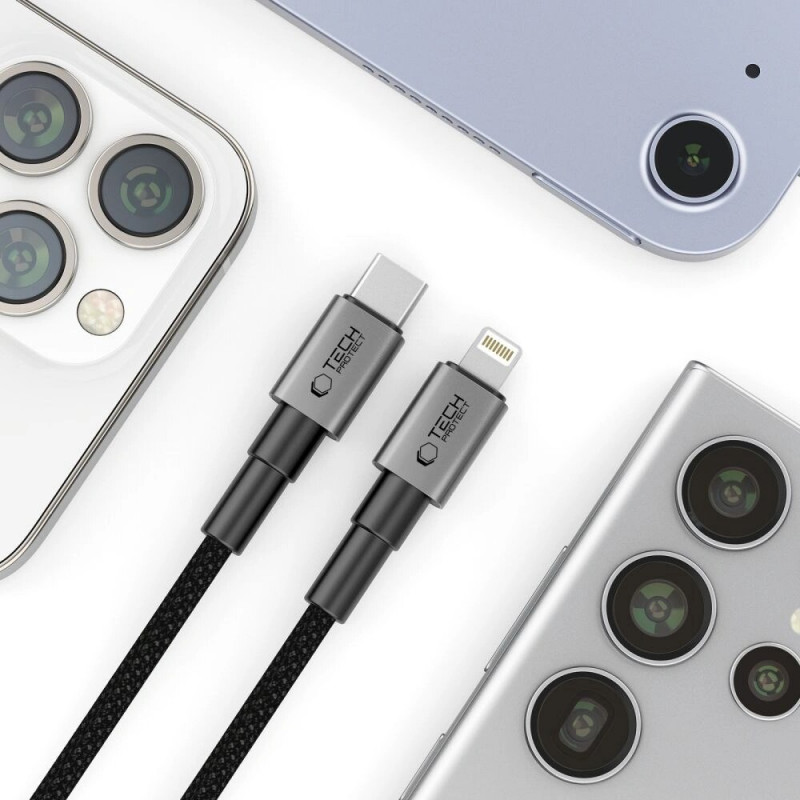 Kábel Tech-Protect Ultraboost DNA USB-C / Lightning PD27W/3A 200 cm, Iron Grey
