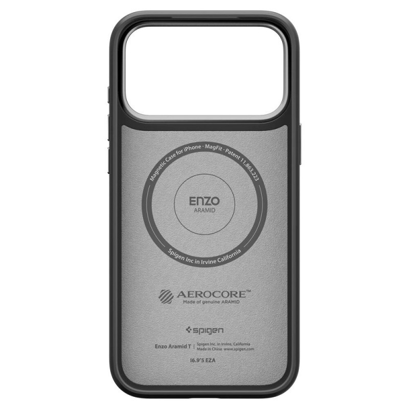 Spigen Enzo Aramid T Mag MagSafe puzdro pre Apple iPhone 17 Pro Max / 18 Pro Max, čierne/strieborné