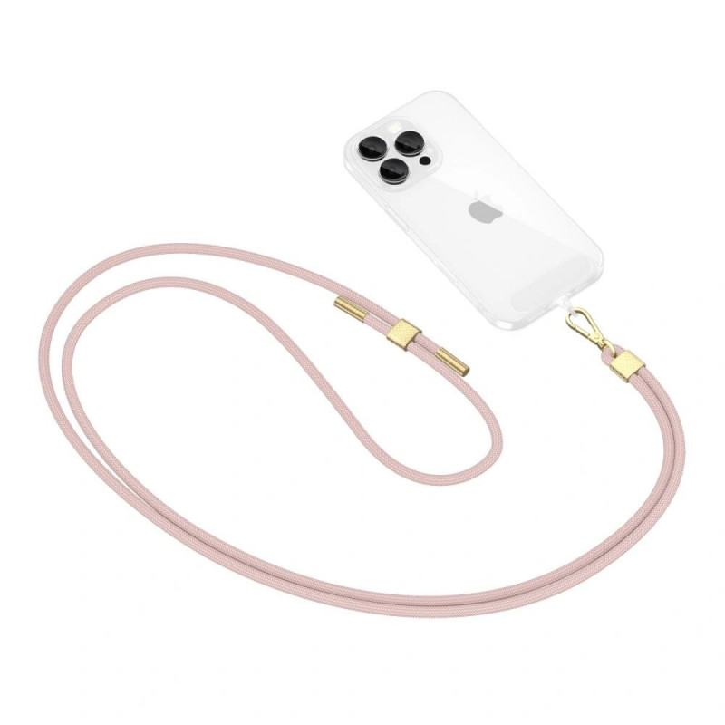 Popruh na telefón cez telo Tech-Protect C2S Rope, Baby Pink/zlatá