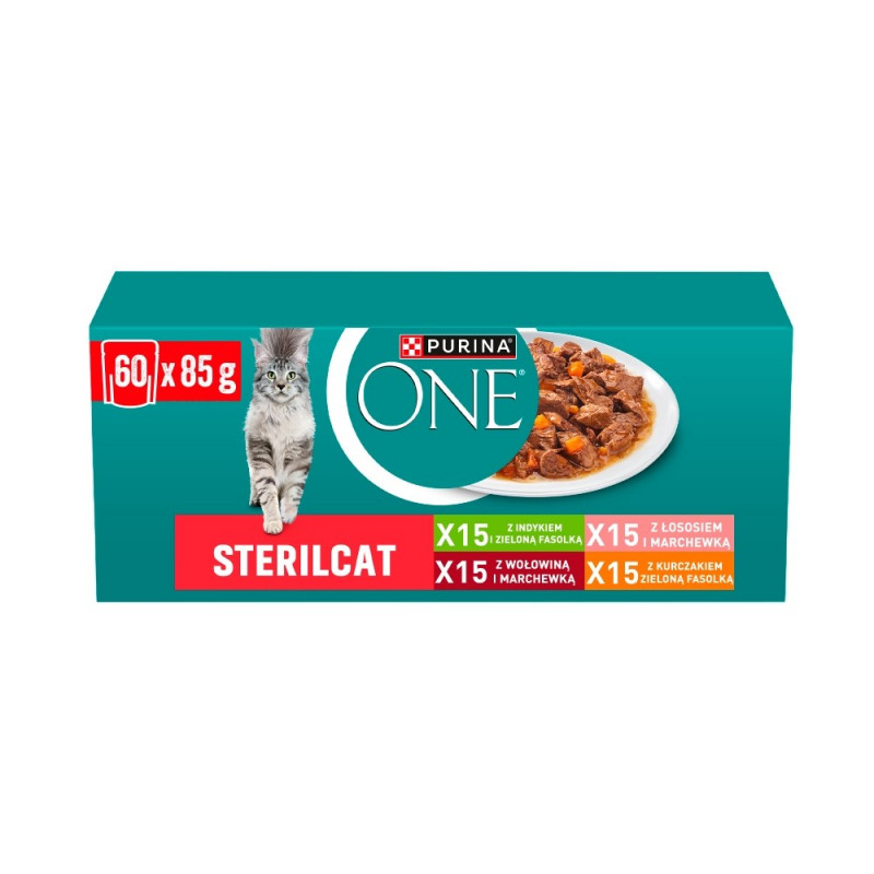 Purina ONE Sterilcat krmivo pre mačky, hovädzie mäso a mrkva, 60 x 85 g