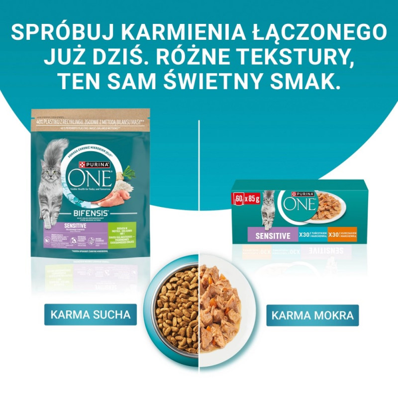 Purina ONE Sensitive krmivo pre mačky, kuracie mäso a mrkva, 60 x 85 g