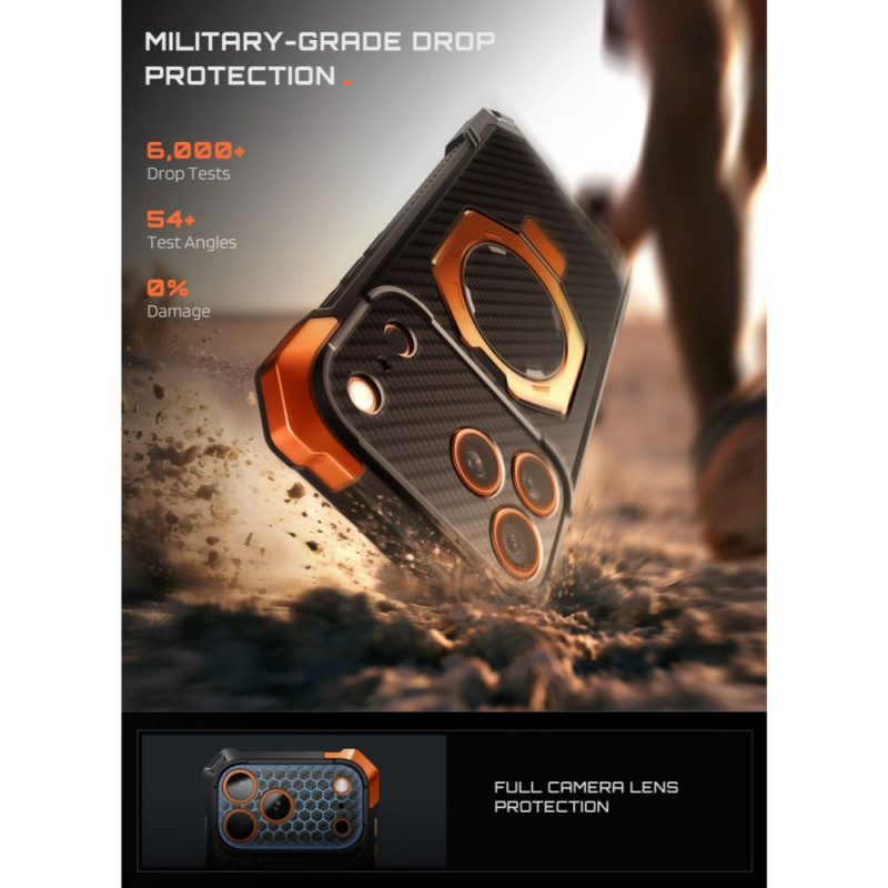 Supcase UB Grip Mag MagSafe aramidové puzdro pre Apple iPhone 17 Pro Max / 18 Pro Max, čierne/oranžové