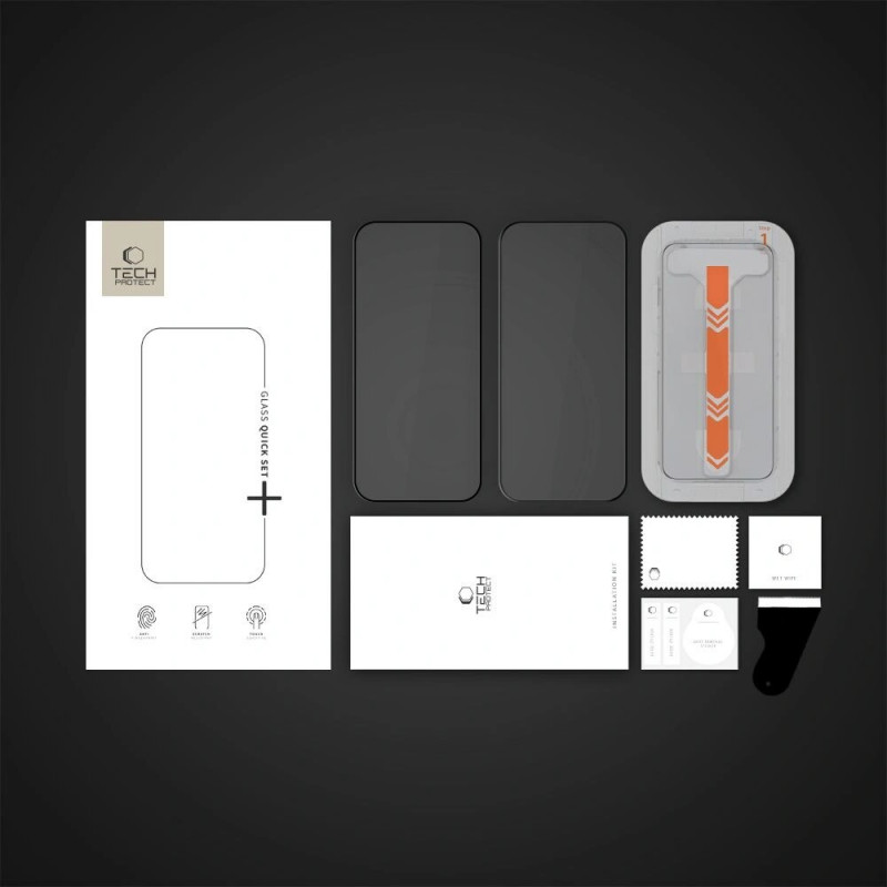 Tech-Protect Quick Set+ tvrdené sklo na ochranu displeja pre Apple iPhone 13 / 13 Pro / 14 / 16e, čierna (2 ks)