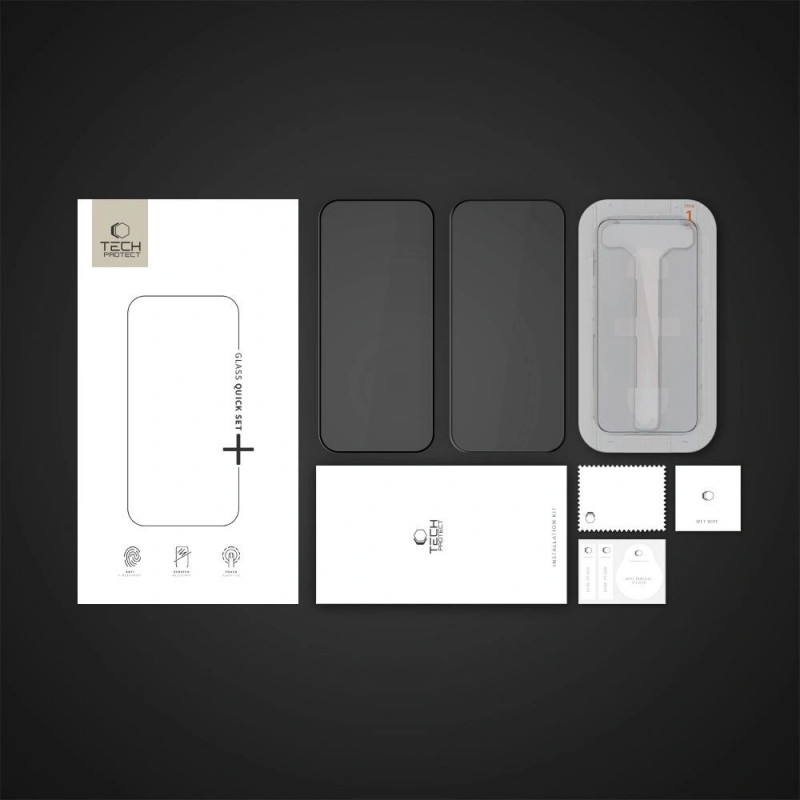 Tech-Protect Quick Set+ tvrdené sklo na ochranu displeja pre Apple iPhone 16 Pro, čierna (2 ks)
