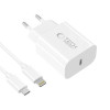 Nabíjačka na stenu Tech-Protect NC20W 1-port USB-C PD 20W s káblom Lightning, biela, 100 cm