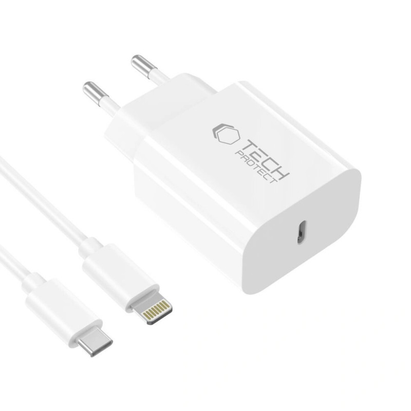 Nabíjačka na stenu Tech-Protect NC20W 1-port USB-C PD 20W s káblom Lightning, biela, 100 cm