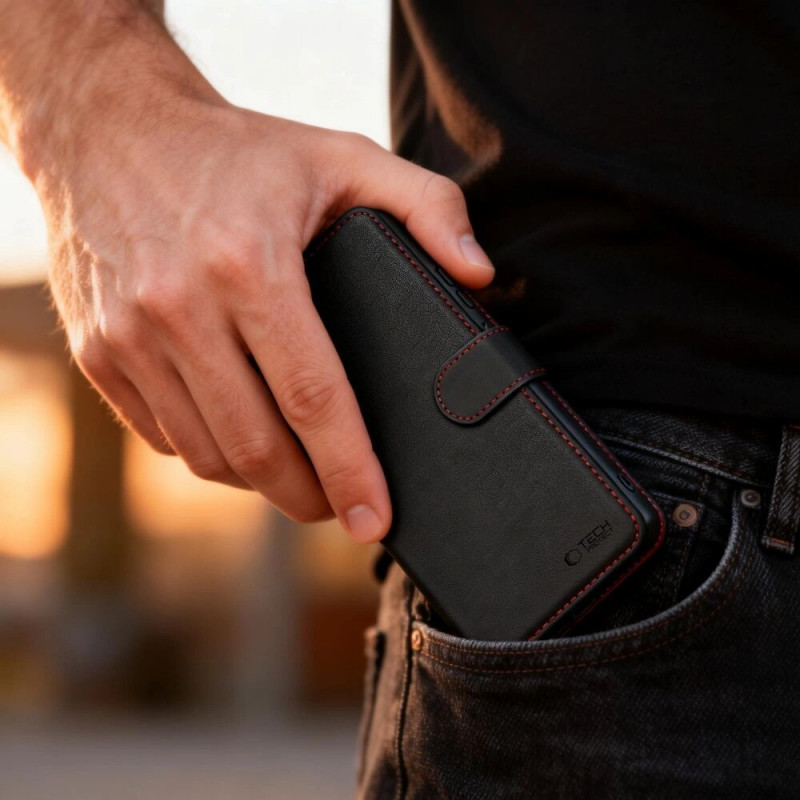 Puzdro s peňaženkou Tech-Protect pre Samsung Galaxy A57 5G, čierno-červené