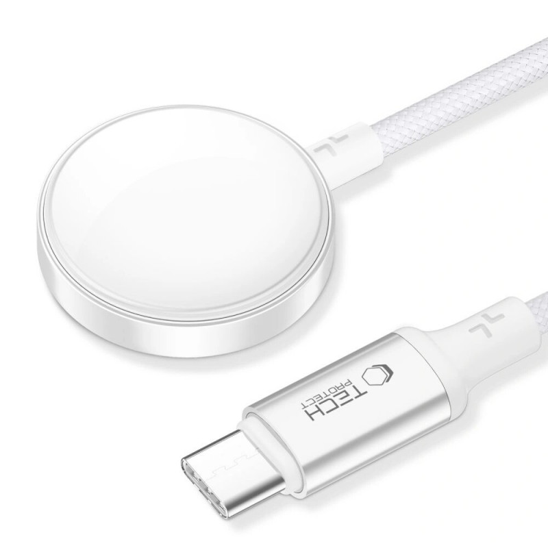 Tech-Protect MC02 UltraBoost magnetická nabíjačka s káblom USB-C 100 cm pre Apple Watch, biela