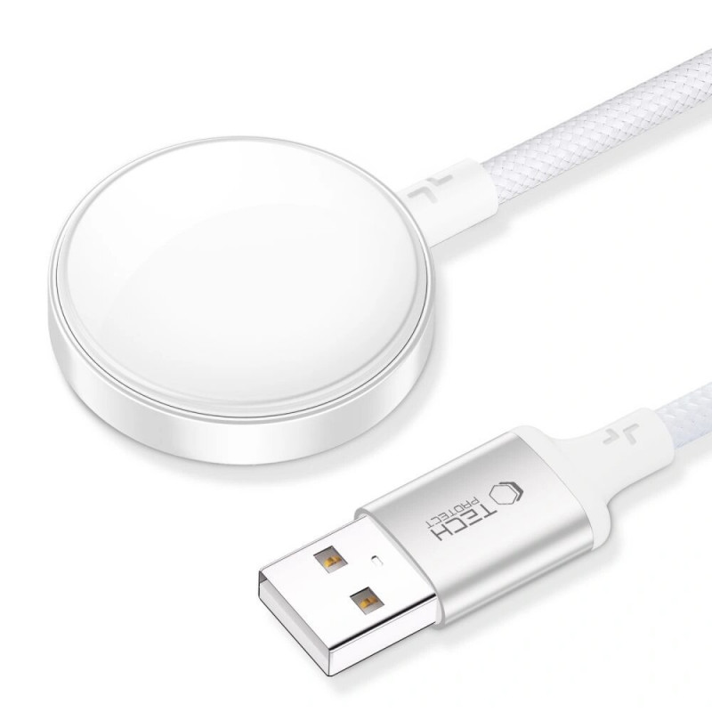 Tech-Protect MC02 UltraBoost magnetická nabíjačka s káblom USB-A 100 cm pre Apple Watch, biela