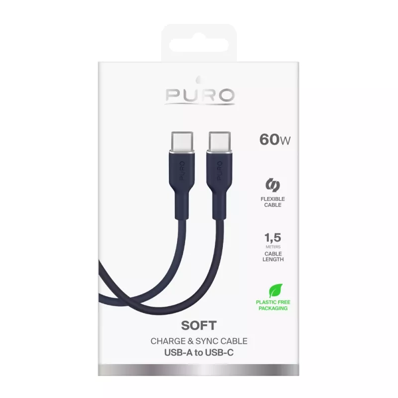 Kábel Puro Icon 60W USB-C na USB-C 1,5 m, námornícka modrá
