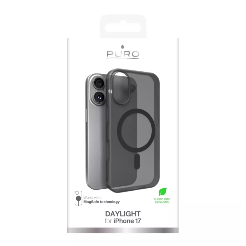 Puzdro Puro Daylight kompatibilné s MagSafe, silikónové, pre iPhone 17, priesvitná čierna