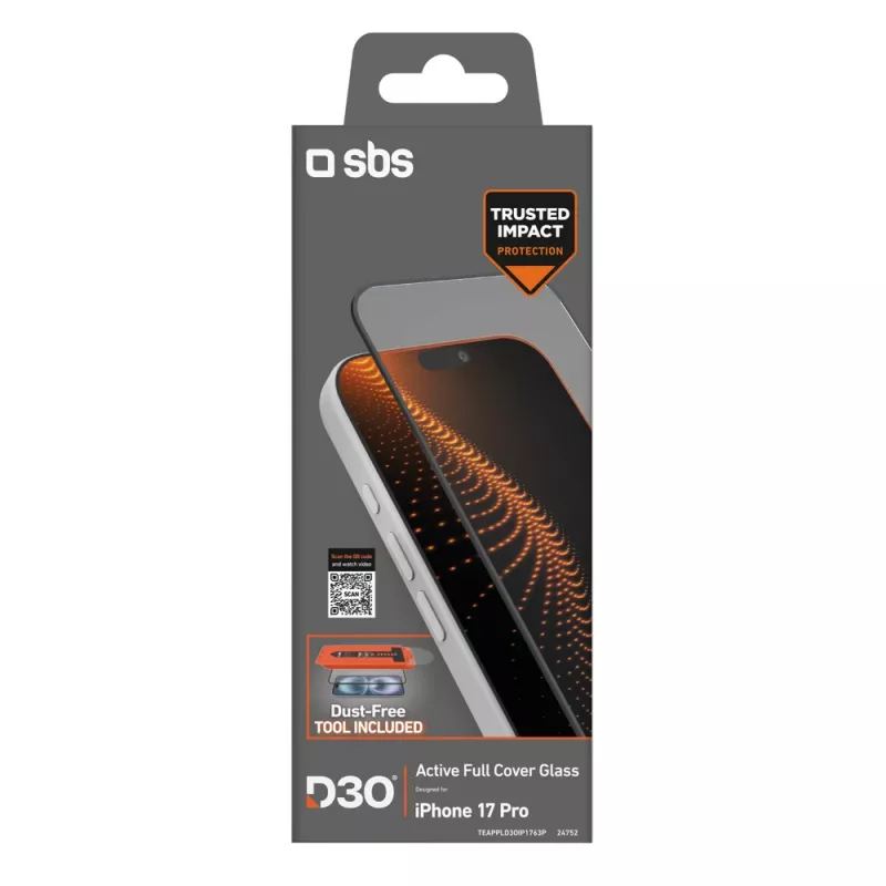 SBS D3O tvrdené sklo s aplikátorom pre iPhone 17 Pro (1 ks)