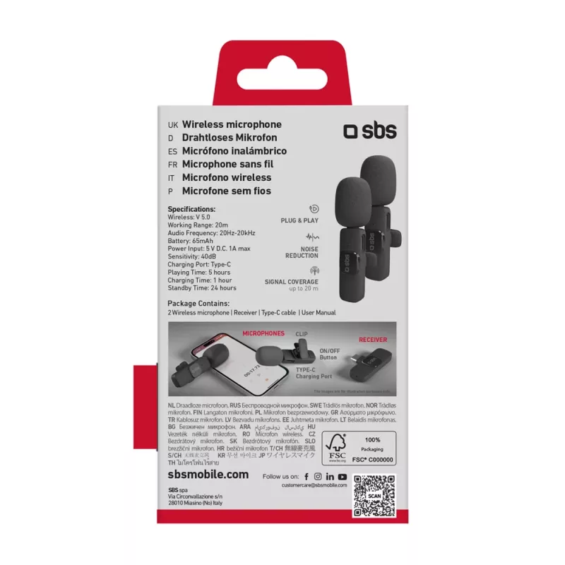 SBS klipové mikrofóny s USB-C prijímačom (2 ks), čierne