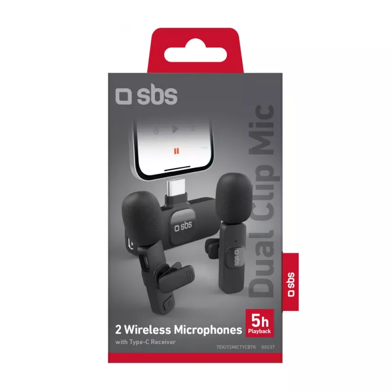 SBS klipové mikrofóny s USB-C prijímačom (2 ks), čierne